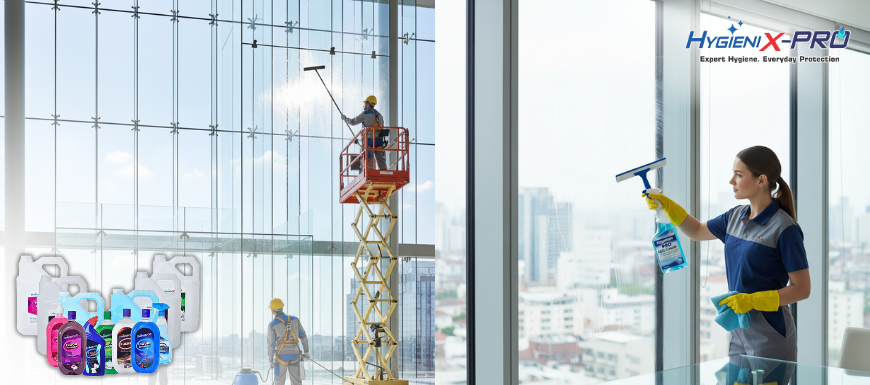 A bottle of Hygienix Pro Glass Cleaner.